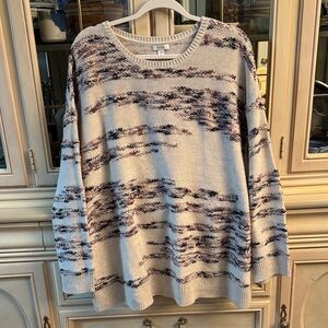 J. Jill Cream and Black Crew Neck Sweater